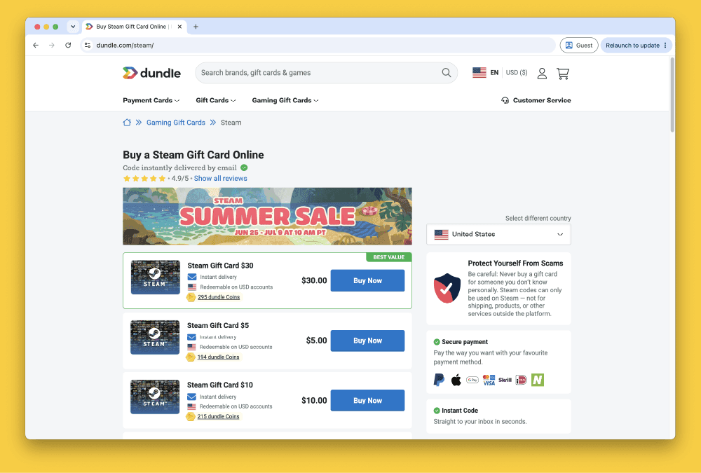 How to Buy Steam Gift Cards from Dundle in Europe