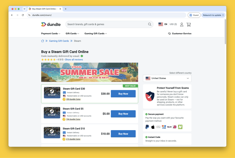 How to Buy Steam Gift Cards from Dundle in Europe