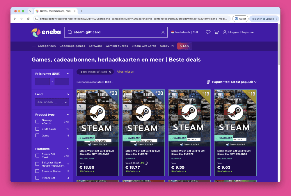 How to Buy Steam Wallet Credit from Eneba in Europe