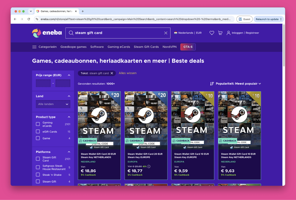 How to Buy Steam Wallet Credit from Eneba in Europe